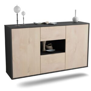 Sideboard Tallahassee | hängend | Korpus Anthrazit | Front in Zeder Holz Optik | 136x79x35cm (BxHxT)
