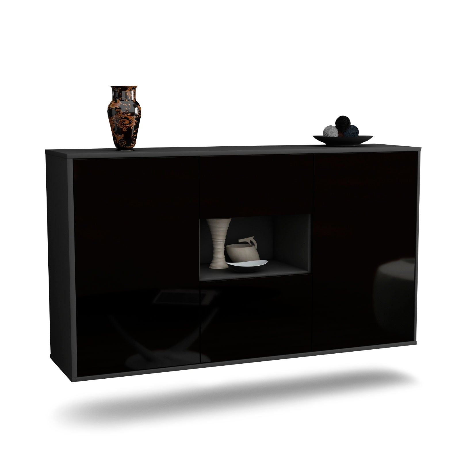 Sideboard Tallahassee | hängend | Korpus Anthrazit | Front in Hochglanz Schwarz | 136x79x35cm (BxHxT) 1 Sideboard Tallahassee | hängend | Korpus Anthrazit | Front in Hochglanz Schwarz | 136x79x35cm (BxHxT)