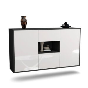 Sideboard Tallahassee | hängend | Korpus Anthrazit | Front in Hochglanz Weiß | 136x79x35cm (BxHxT)