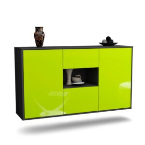 Sideboard Tallahassee | hängend | Korpus Anthrazit | Front in Hochglanz Grün | 136x79x35cm (BxHxT)