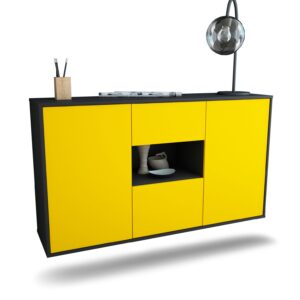 Sideboard Tallahassee | hängend | Korpus Anthrazit | Front in Gelb | 136x79x35cm (BxHxT)