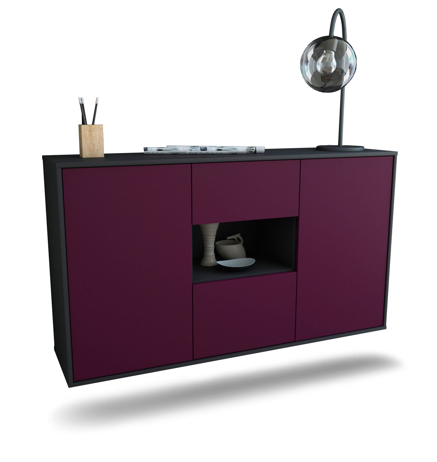 Sideboard Tallahassee | hängend | Korpus Anthrazit | Front in Lila | 136x79x35cm (BxHxT) 1 Sideboard Tallahassee | hängend | Korpus Anthrazit | Front in Lila | 136x79x35cm (BxHxT)