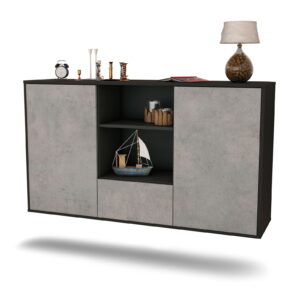 Sideboard Oceanside | hängend | Korpus Anthrazit | Front in Beton Optik | 136x79x35cm (BxHxT)