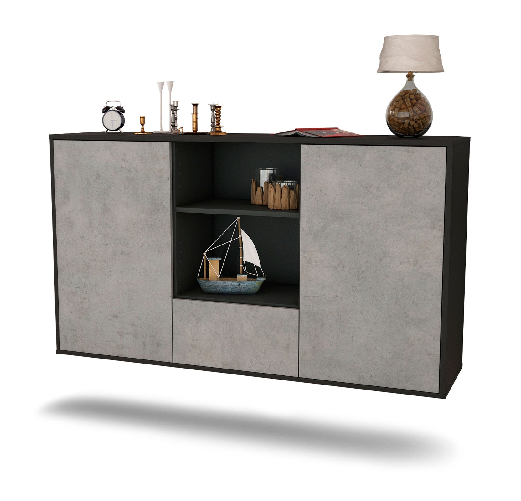 Sideboard Oceanside | hängend | Korpus Anthrazit | Front in Beton Optik | 136x79x35cm (BxHxT) 1 Sideboard Oceanside | hängend | Korpus Anthrazit | Front in Beton Optik | 136x79x35cm (BxHxT)