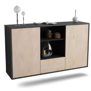 Sideboard Oceanside | hängend | Korpus Anthrazit | Front in Zeder Holz Optik | 136x79x35cm (BxHxT)