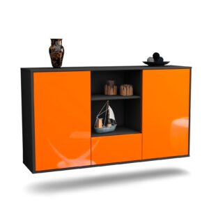 Sideboard Oceanside | hängend | Korpus Anthrazit | Front in Hochglanz Orange | 136x79x35cm (BxHxT)