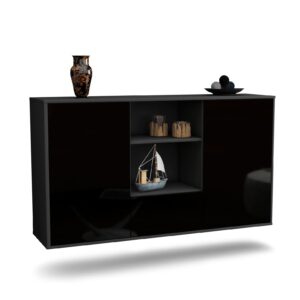 Sideboard Oceanside | hängend | Korpus Anthrazit | Front in Hochglanz Schwarz | 136x79x35cm (BxHxT)