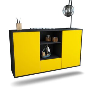 Sideboard Oceanside | hängend | Korpus Anthrazit | Front in Gelb | 136x79x35cm (BxHxT)