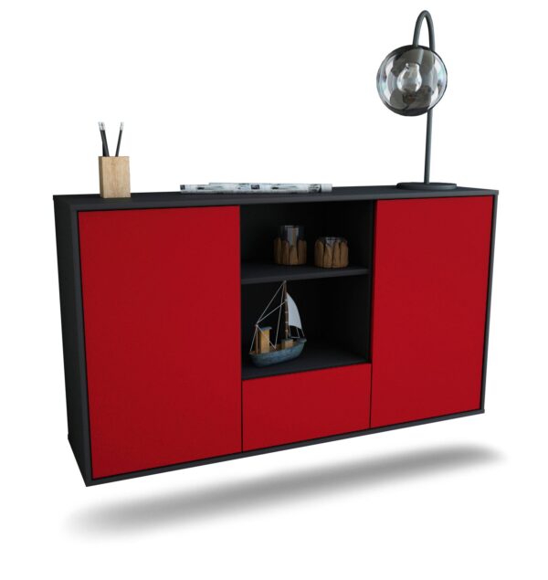 Sideboard Oceanside | hängend | Korpus Anthrazit | Front in Bordeaux | 136x79x35cm (BxHxT)