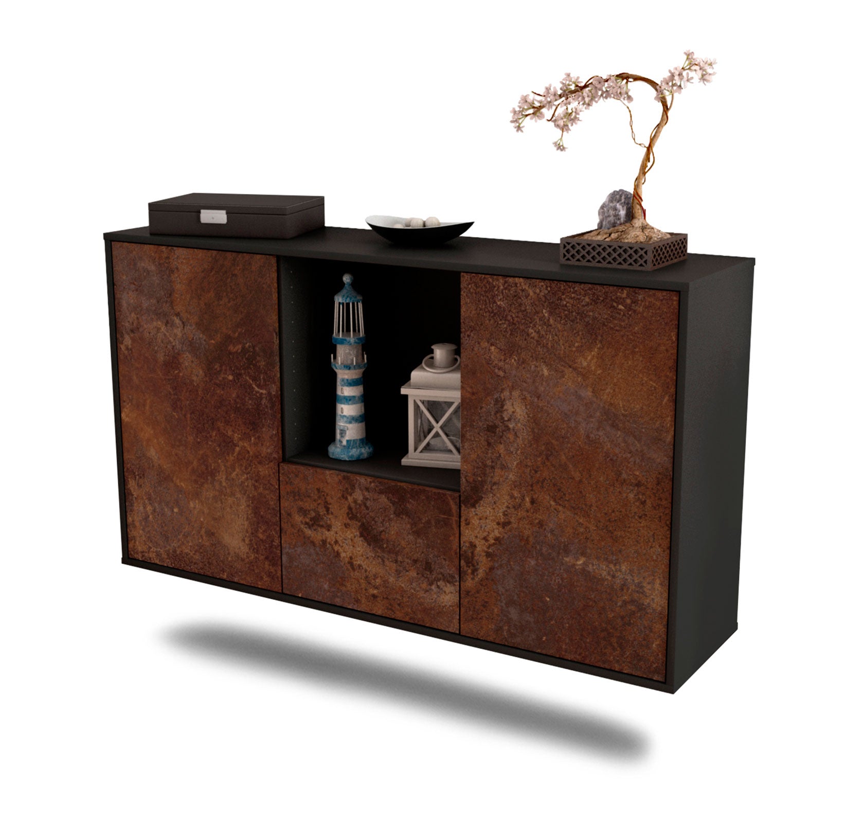 Sideboard Garden Grove | hängend | Korpus Anthrazit | Front in Rost Optik | 136x79x35cm (BxHxT) 1 Sideboard Garden Grove | hängend | Korpus Anthrazit | Front in Rost Optik | 136x79x35cm (BxHxT)