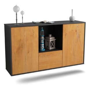 Sideboard Garden Grove | hängend | Korpus Anthrazit | Front in Eiche Holz Optik | 136x79x35cm (BxHxT)
