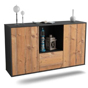 Sideboard Garden Grove | hängend | Korpus Anthrazit | Front in Pinie Holz Optik | 136x79x35cm (BxHxT)