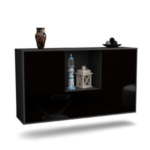 Sideboard Garden Grove | hängend | Korpus Anthrazit | Front in Hochglanz Schwarz | 136x79x35cm (BxHxT)