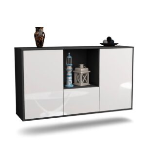 Sideboard Garden Grove | hängend | Korpus Anthrazit | Front in Hochglanz Weiß | 136x79x35cm (BxHxT)