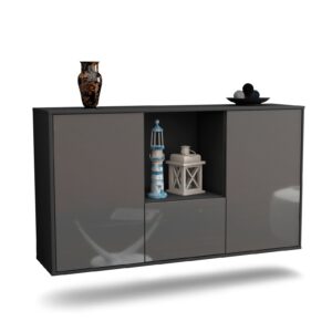 Sideboard Garden Grove | hängend | Korpus Anthrazit | Front in Hochglanz Grau | 136x79x35cm (BxHxT)
