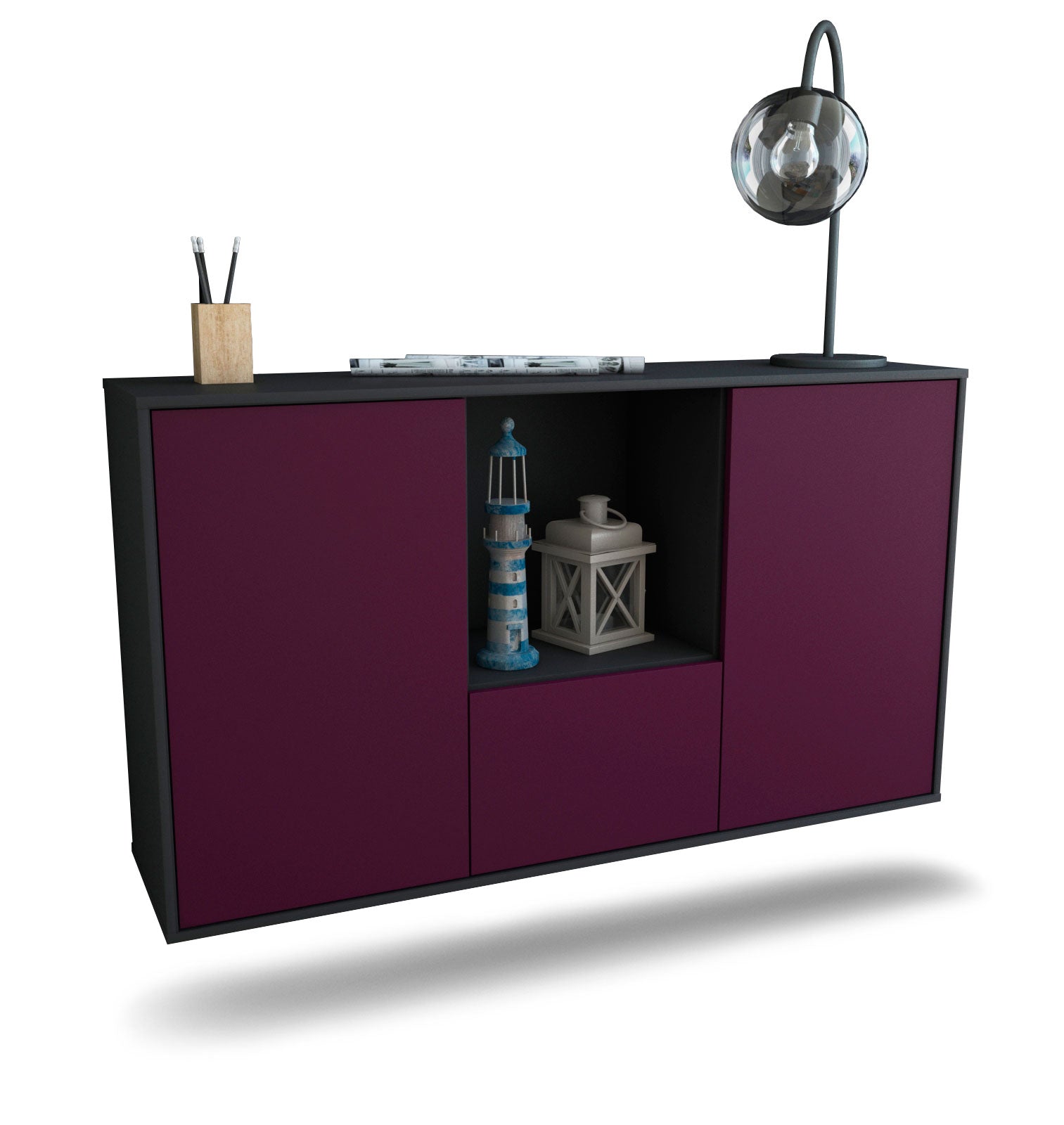Sideboard Garden Grove | hängend | Korpus Anthrazit | Front in Lila | 136x79x35cm (BxHxT) 1 Sideboard Garden Grove | hängend | Korpus Anthrazit | Front in Lila | 136x79x35cm (BxHxT)