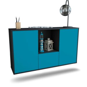 Sideboard Garden Grove | hängend | Korpus Anthrazit | Front in Türkis | 136x79x35cm (BxHxT)