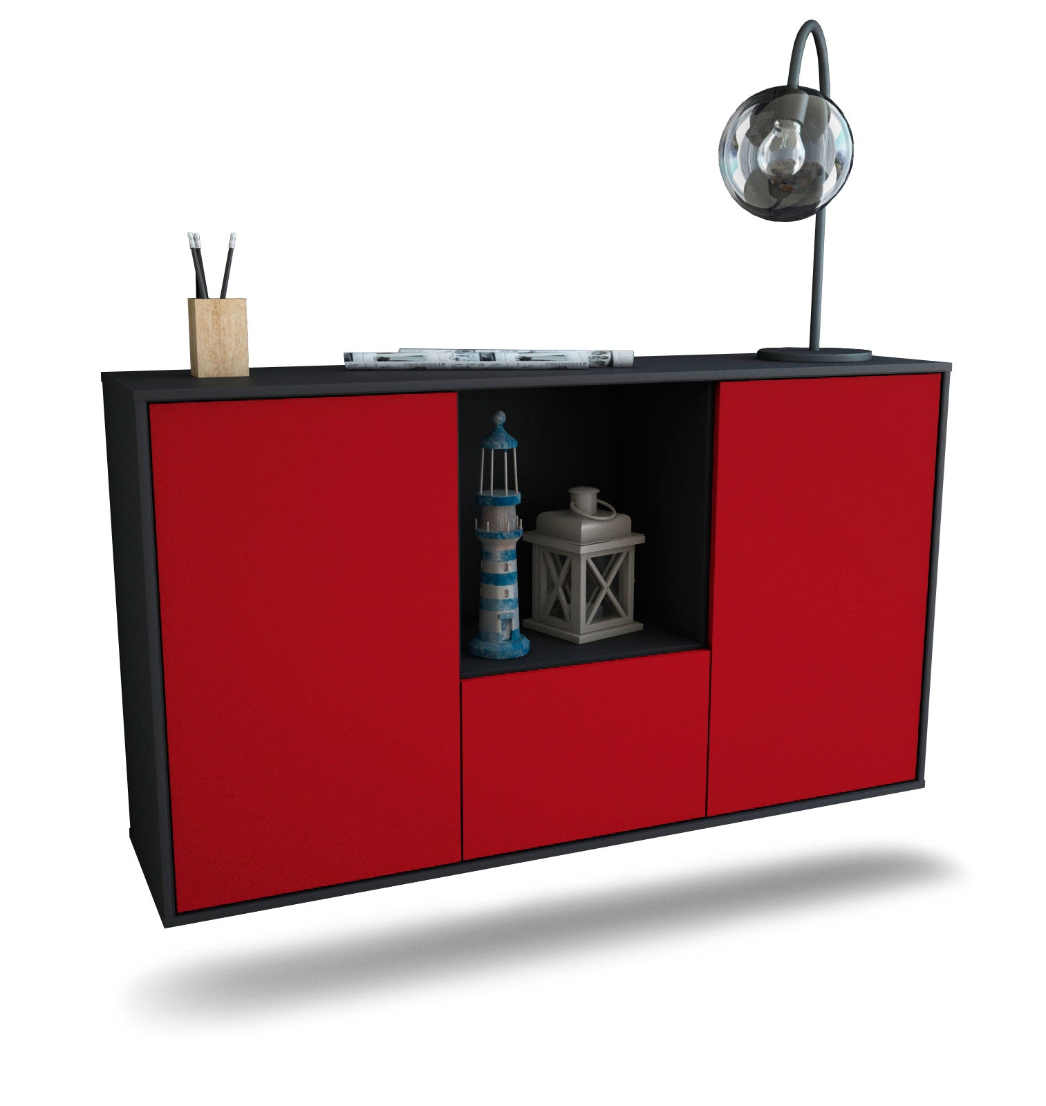 Sideboard Garden Grove | hängend | Korpus Anthrazit | Front in Bordeaux | 136x79x35cm (BxHxT) 1 Sideboard Garden Grove | hängend | Korpus Anthrazit | Front in Bordeaux | 136x79x35cm (BxHxT)
