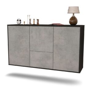 Sideboard Vancouver | hängend | Korpus Anthrazit | Front in Beton Optik | 136x79x35cm (BxHxT)