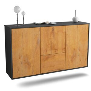 Sideboard Vancouver | hängend | Korpus Anthrazit | Front in Eiche Holz Optik | 136x79x35cm (BxHxT)