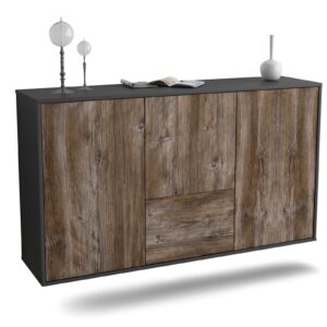 Sideboard Vancouver | hängend | Korpus Anthrazit | Front in Treibholz Holz Optik | 136x79x35cm (BxHxT)