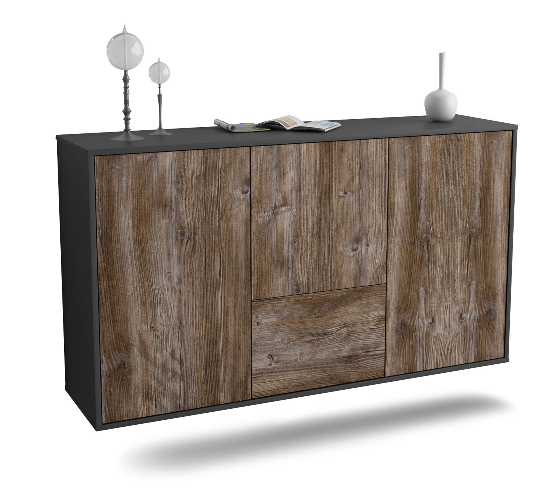 Sideboard Vancouver | hängend | Korpus Anthrazit | Front in Treibholz Holz Optik | 136x79x35cm (BxHxT) 1 Sideboard Vancouver | hängend | Korpus Anthrazit | Front in Treibholz Holz Optik | 136x79x35cm (BxHxT)