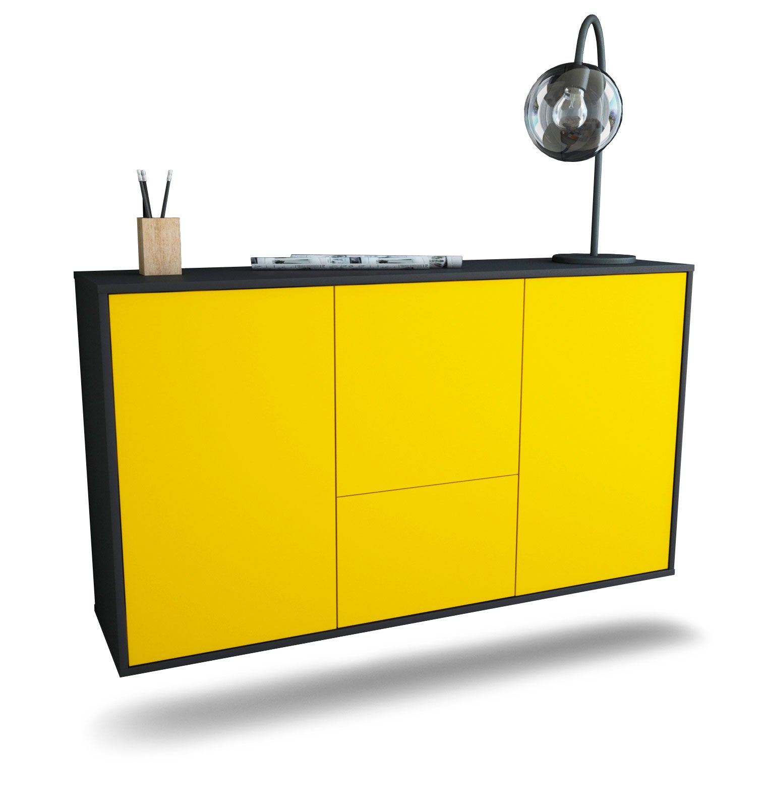 Sideboard Vancouver | hängend | Korpus Anthrazit | Front in Gelb | 136x79x35cm (BxHxT) 1 Sideboard Vancouver | hängend | Korpus Anthrazit | Front in Gelb | 136x79x35cm (BxHxT)