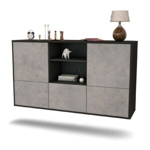 Sideboard Grand Prairie | hängend | Korpus Anthrazit | Front in Beton Optik | 136x79x35cm (BxHxT)