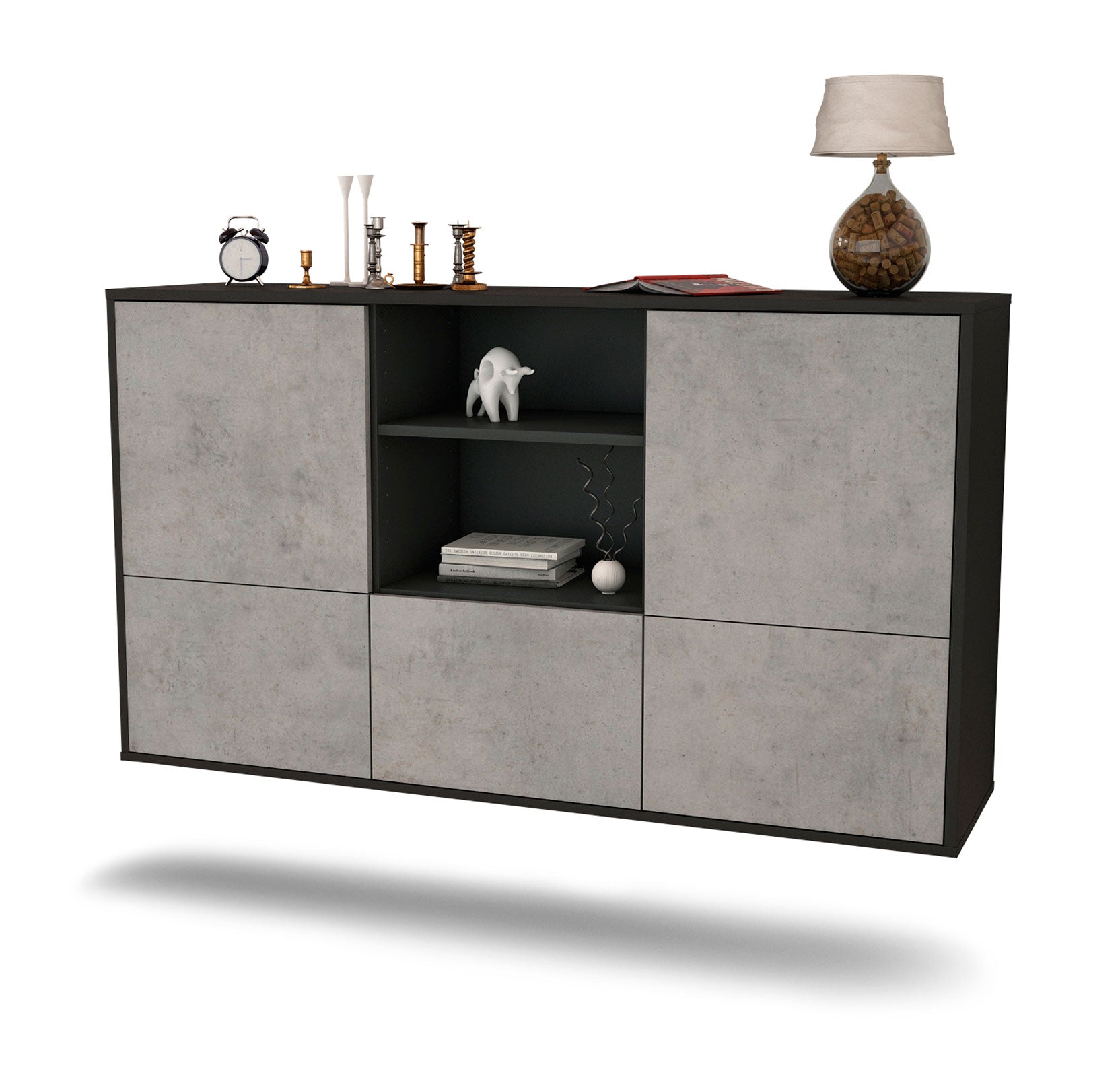 Sideboard Grand Prairie | hängend | Korpus Anthrazit | Front in Beton Optik | 136x79x35cm (BxHxT) 1 Sideboard Grand Prairie | hängend | Korpus Anthrazit | Front in Beton Optik | 136x79x35cm (BxHxT)