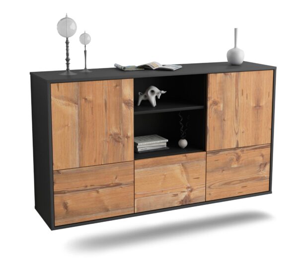 Sideboard Grand Prairie | hängend | Korpus Anthrazit | Front in Pinie Holz Optik | 136x79x35cm (BxHxT)