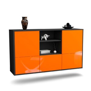 Sideboard Grand Prairie | hängend | Korpus Anthrazit | Front in Hochglanz Orange | 136x79x35cm (BxHxT)