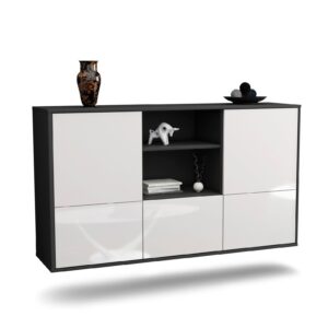 Sideboard Grand Prairie | hängend | Korpus Anthrazit | Front in Hochglanz Weiß | 136x79x35cm (BxHxT)