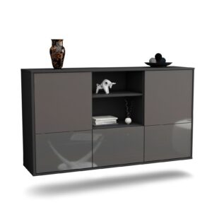 Sideboard Grand Prairie | hängend | Korpus Anthrazit | Front in Hochglanz Grau | 136x79x35cm (BxHxT)