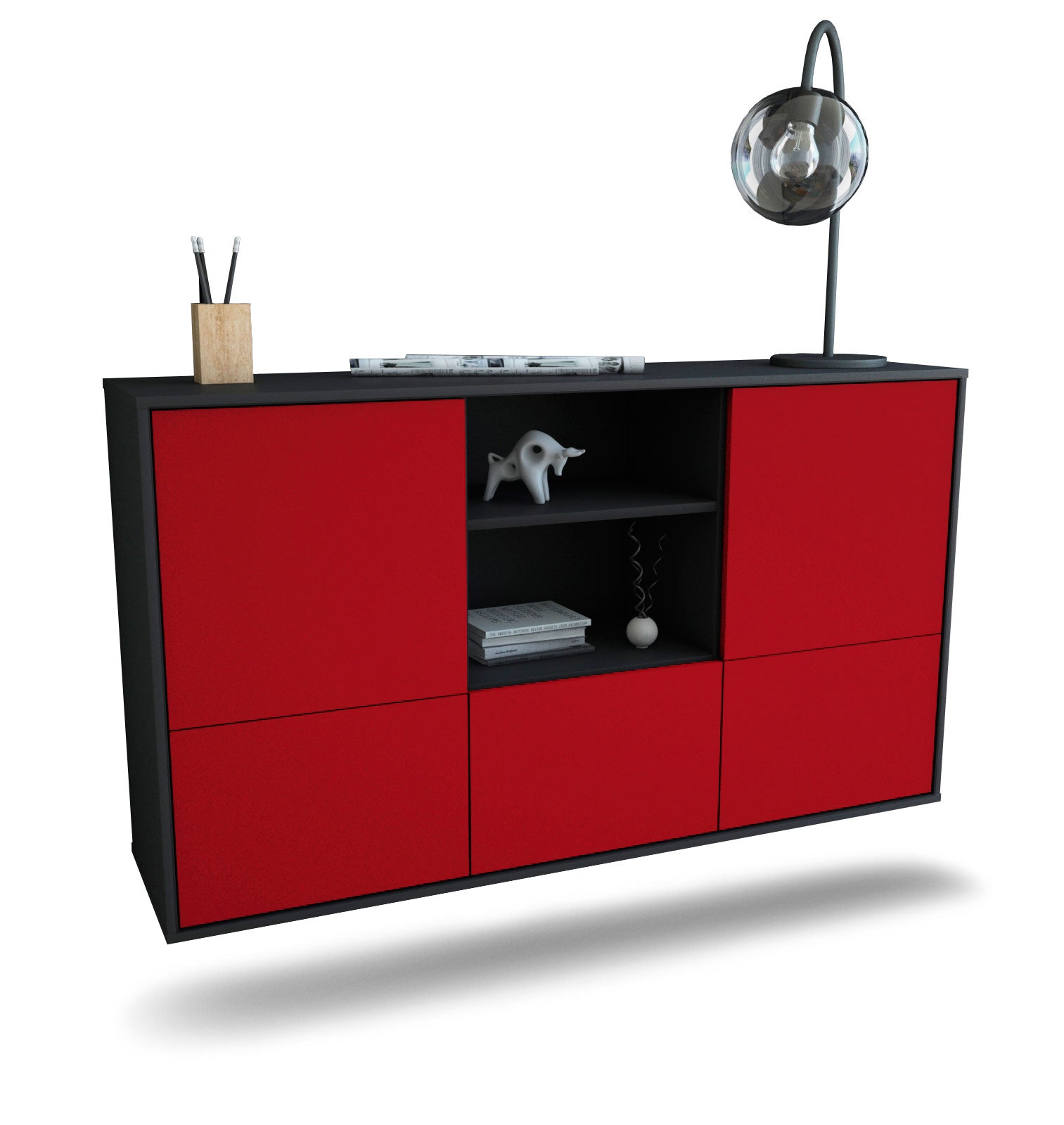 Sideboard Grand Prairie | hängend | Korpus Anthrazit | Front in Bordeaux | 136x79x35cm (BxHxT) 1 Sideboard Grand Prairie | hängend | Korpus Anthrazit | Front in Bordeaux | 136x79x35cm (BxHxT)