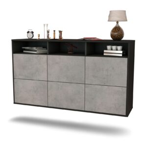 Sideboard Cape Coral | hängend | Korpus Anthrazit | Front in Beton Optik | 136x79x35cm (BxHxT)