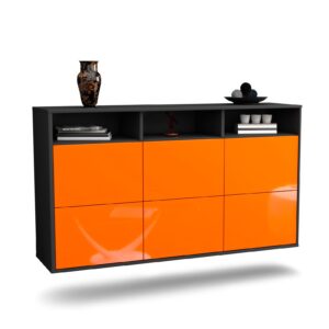 Sideboard Cape Coral | hängend | Korpus Anthrazit | Front in Hochglanz Orange | 136x79x35cm (BxHxT)