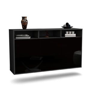 Sideboard Cape Coral | hängend | Korpus Anthrazit | Front in Hochglanz Schwarz | 136x79x35cm (BxHxT)