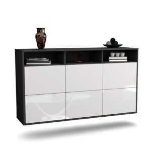 Sideboard Cape Coral | hängend | Korpus Anthrazit | Front in Hochglanz Weiß | 136x79x35cm (BxHxT)