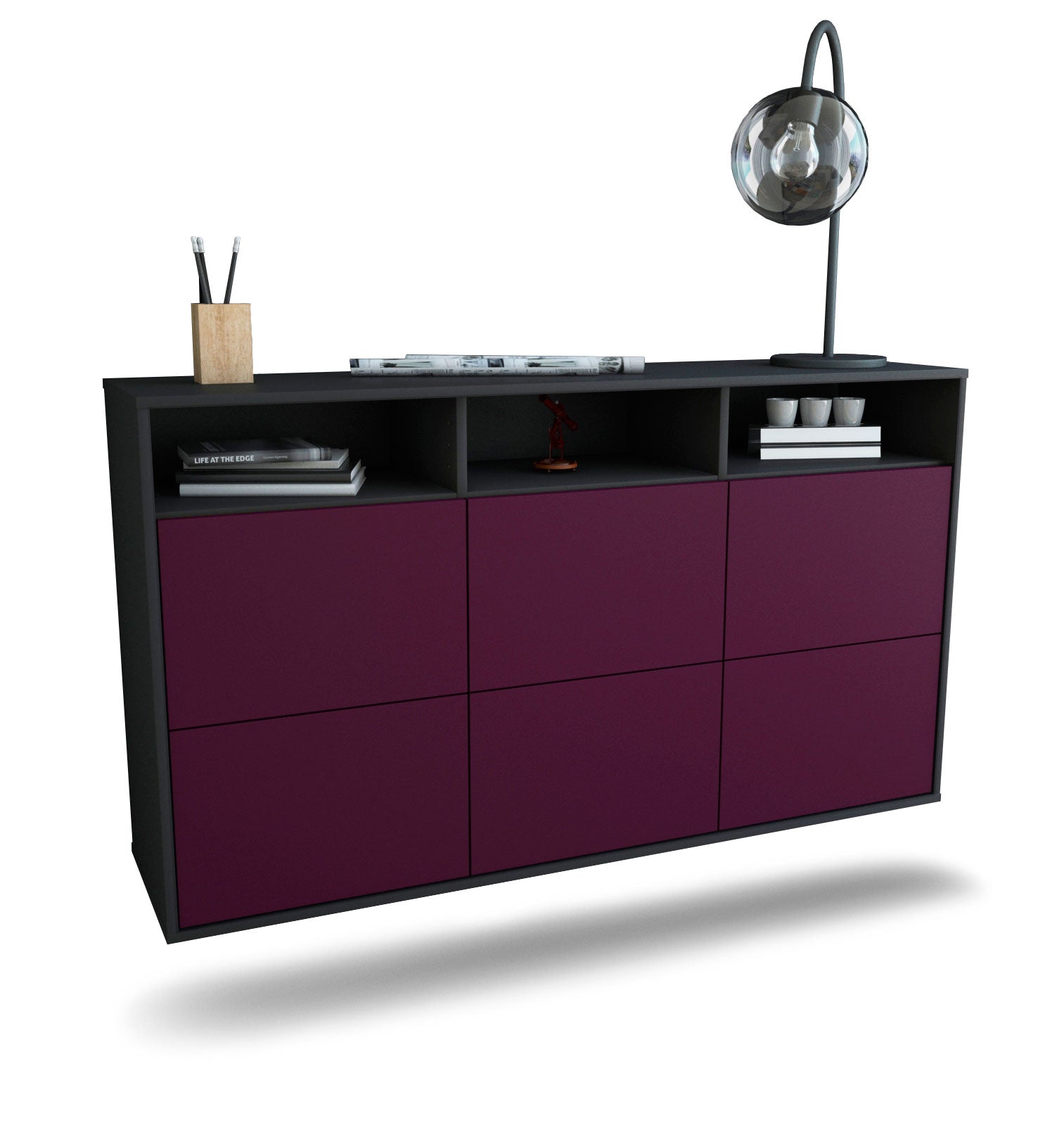 Sideboard Cape Coral | hängend | Korpus Anthrazit | Front in Lila | 136x79x35cm (BxHxT) 1 Sideboard Cape Coral | hängend | Korpus Anthrazit | Front in Lila | 136x79x35cm (BxHxT)