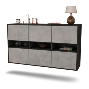 Sideboard Rockford | hängend | Korpus Anthrazit | Front in Beton Optik | 136x79x35cm (BxHxT)