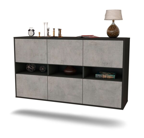 Sideboard Rockford | hängend | Korpus Anthrazit | Front in Beton Optik | 136x79x35cm (BxHxT)