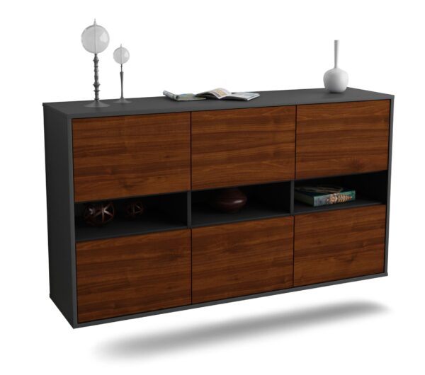 Sideboard Rockford | hängend | Korpus Anthrazit | Front in Walnuss Holz Optik | 136x79x35cm (BxHxT)
