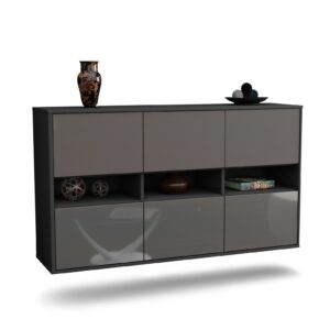 Sideboard Rockford | hängend | Korpus Anthrazit | Front in Hochglanz Grau | 136x79x35cm (BxHxT)