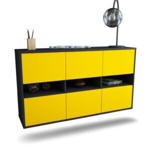 Sideboard Rockford | hängend | Korpus Anthrazit | Front in Gelb | 136x79x35cm (BxHxT)
