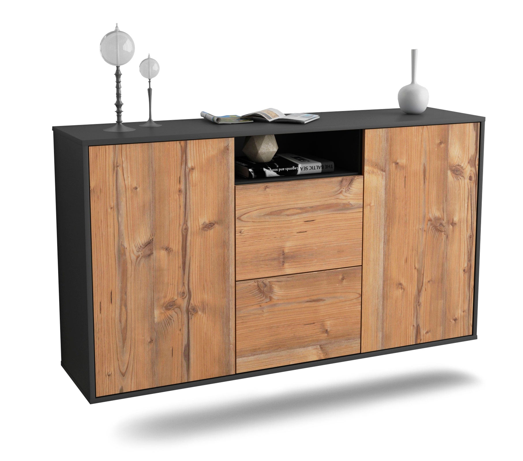 Sideboard Dayton | hängend | Korpus Anthrazit | Front in Pinie Holz Optik | 136x79x35cm (BxHxT) 1 Sideboard Dayton | hängend | Korpus Anthrazit | Front in Pinie Holz Optik | 136x79x35cm (BxHxT)