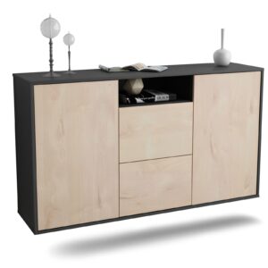 Sideboard Dayton | hängend | Korpus Anthrazit | Front in Zeder Holz Optik | 136x79x35cm (BxHxT)