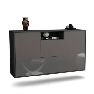 Sideboard Dayton | hängend | Korpus Anthrazit | Front in Hochglanz Grau | 136x79x35cm (BxHxT)