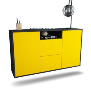 Sideboard Dayton | hängend | Korpus Anthrazit | Front in Gelb | 136x79x35cm (BxHxT)