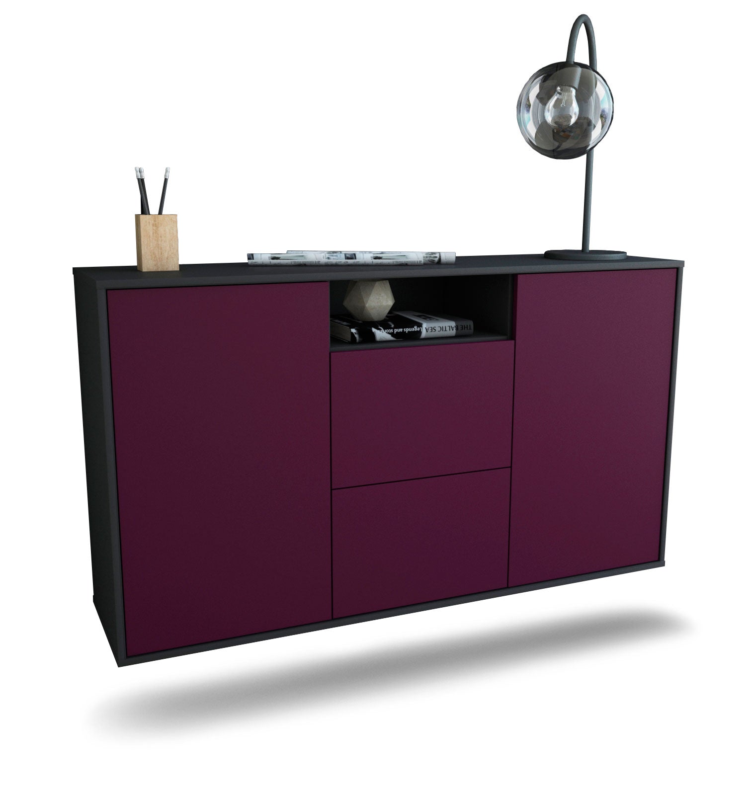 Sideboard Dayton | hängend | Korpus Anthrazit | Front in Lila | 136x79x35cm (BxHxT) 1 Sideboard Dayton | hängend | Korpus Anthrazit | Front in Lila | 136x79x35cm (BxHxT)