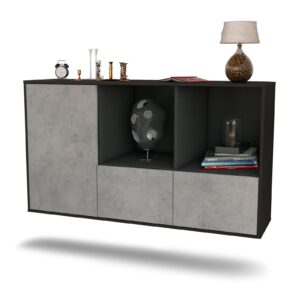 Sideboard Springfield | hängend | Korpus Anthrazit | Front in Beton Optik | 136x79x35cm (BxHxT)
